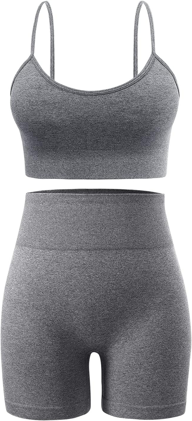 Ourgifts, 2 Piece Gym Shorts High Waisted With Adjustable Padded Sports Bra