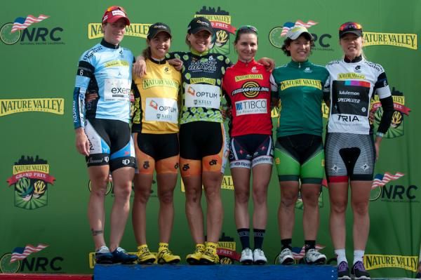 Exergy Sprint Leader Theresa Cliff Ryan (ExergyTWENTY12), Nature Valley Race Leader Carmen Small (Optum p/b Kelly Benefit Strategies), Sport Beans Queen of the Hill Leader Jade Wilcoxson (Optum p/b Kelly Benefit Strategies), Freewheel Bike Most Aggressive Megan Guarnier (Team TIBCO), Nature Valley Top Amateur Brianna Walle (Nature Valley Cycling Team), Tria Best Young Rider Emilia Fahlin (Specialized-lululemon)