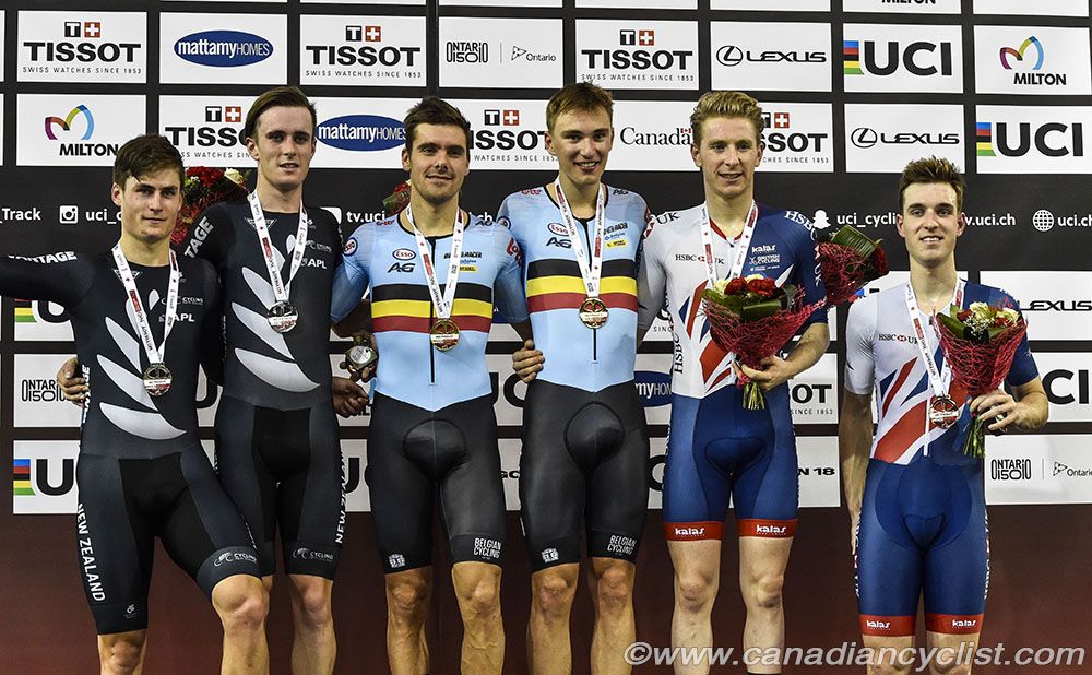 Men Madison podium - New Zealand, Belgium, Great Britain