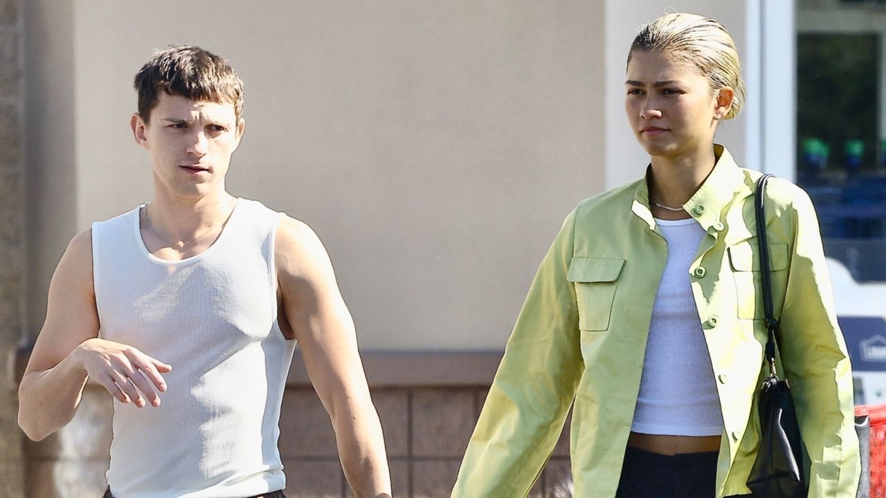 Tom Holland Zendaya walk in Los Angeles wearing matching white tank tops