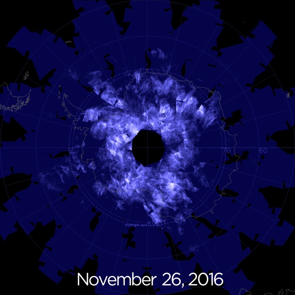 Noctilucent Clouds Over Antarctica, Nov. 26, 2016