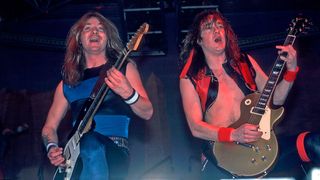 Dave Murray and Adrian Smith onstage with Iron Maiden in 1984