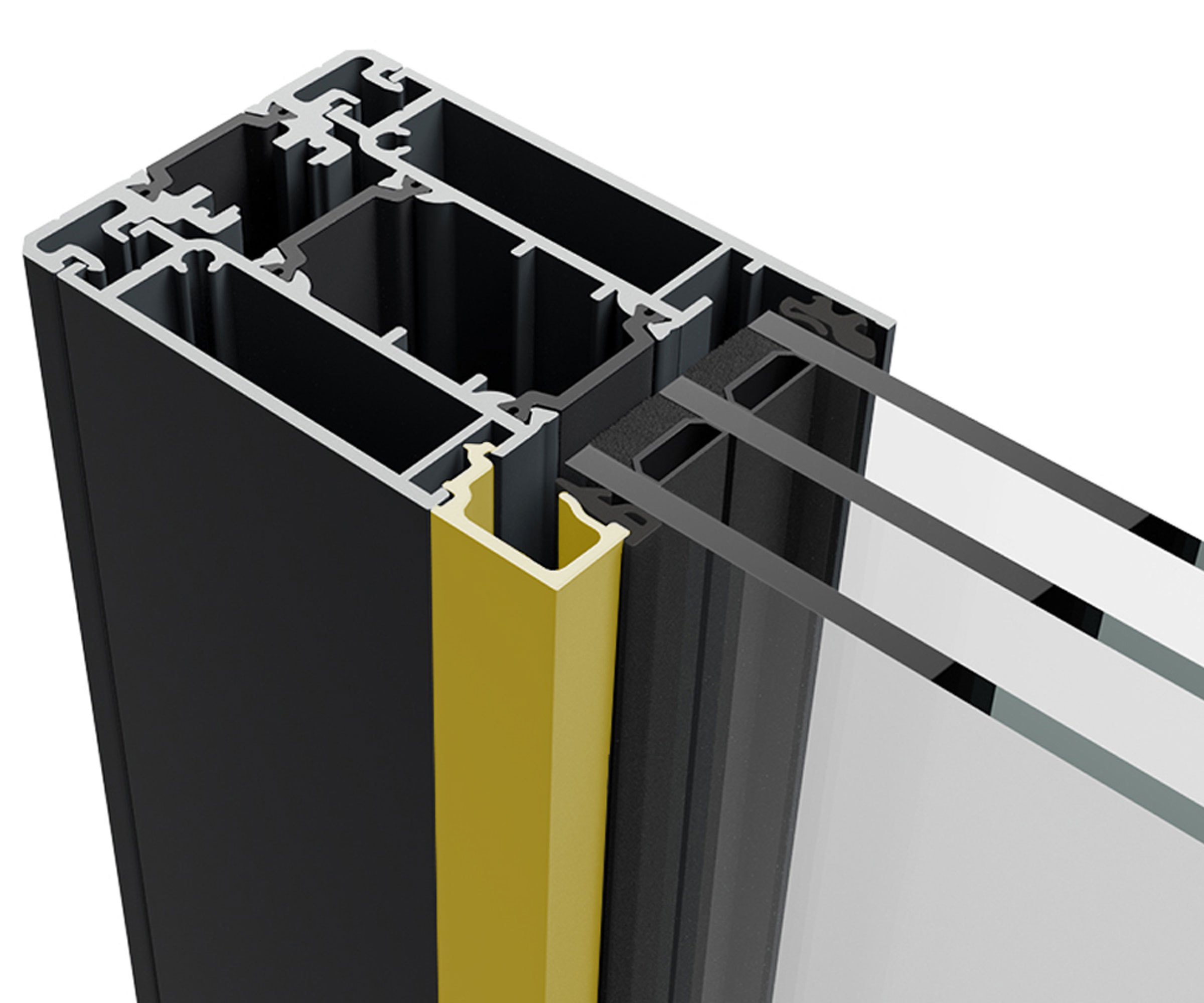 Cross section of triple glazing showing beading