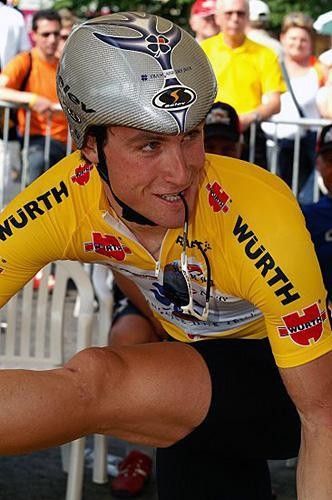 Francaise des Jeux's Bernhard Eisel looks pretty jovial in the leader's jersey before stage 2