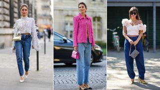 A composite of street style influencers wearing jeans and heels for a date