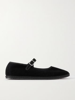 Grosgrain-Trimmed Velvet Mary Jane Slippers