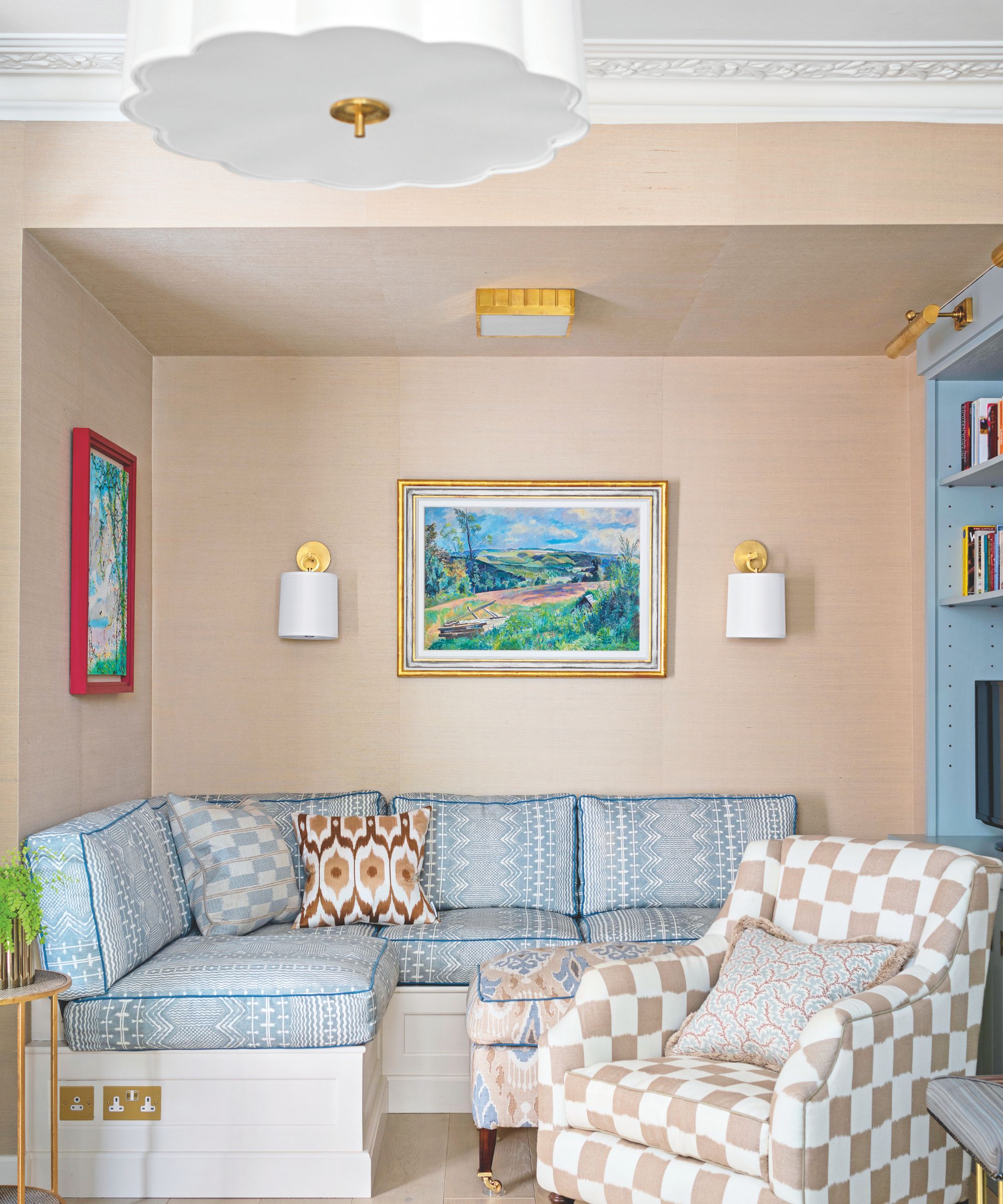 small peach living room with corner seat