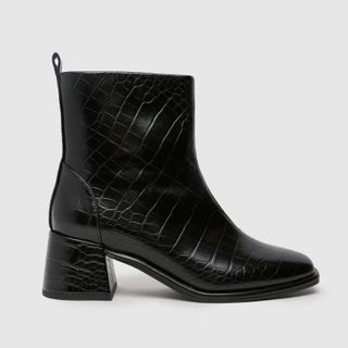 Schuh Wide Fit Bowie Block Croc Boots in Black