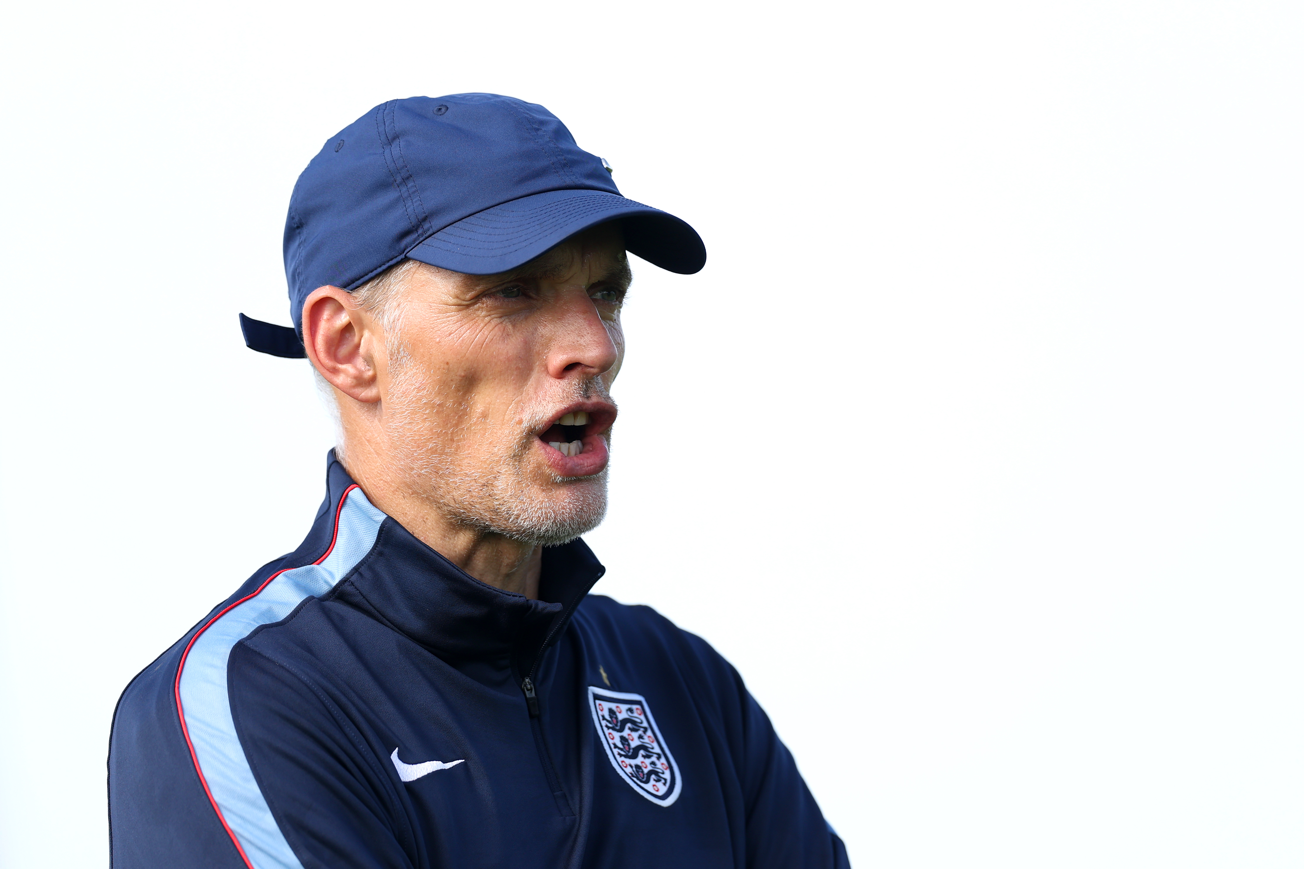 MIAMI, FLORIDA - JULY 10: Thomas Tuchel, Manager of England, looks on during an England training session at the Inter Miami CF Training Facility one day ahead of the FIFA World Cup 2026 Quarter Final match between Norway and England on July 10, 2026 in Miami, Florida. (Photo by Eddie Keogh - The FA/The FA via Getty Images)