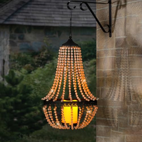 Hanging Candle Lantern Outdoor, 27&amp;rdquo; Battery Operated Modern Clear Acrylic Crystal Chandeliers With Flickering Yellow Led Candle Light S Hooks for Garden, Backyard, Gazebo, Room Indoor Indoor Decor
