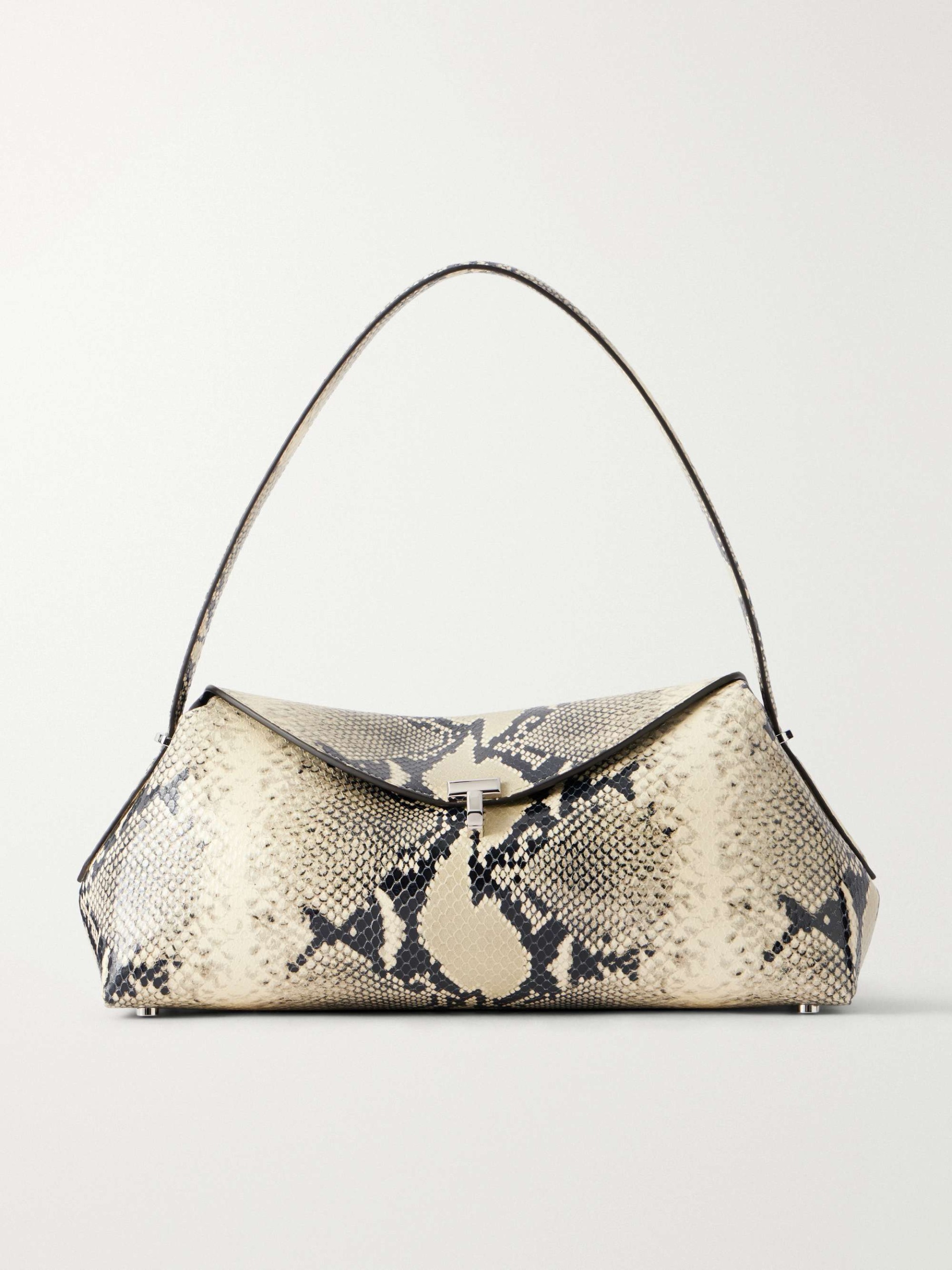 T-Lock Snake-Effect Leather Shoulder Bag