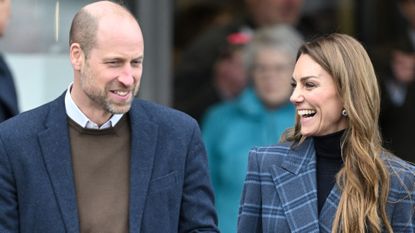 Prince William and Catherine, Princess of Wales share a joke as they depart after a visit to the National Curling Academy on January 20, 2026