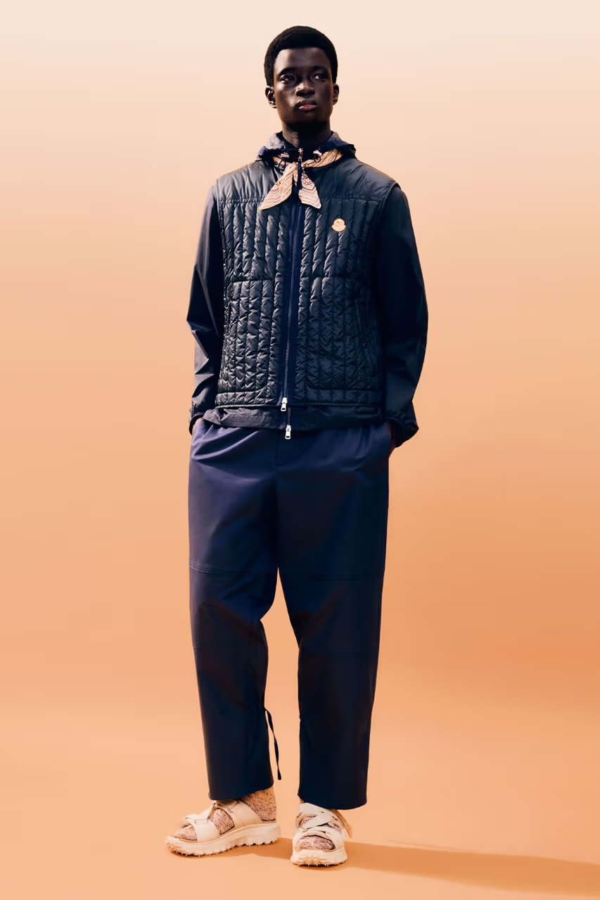 Jacket on a model, with it zoomed out with him wearing the full Moncler x Donald Glover range