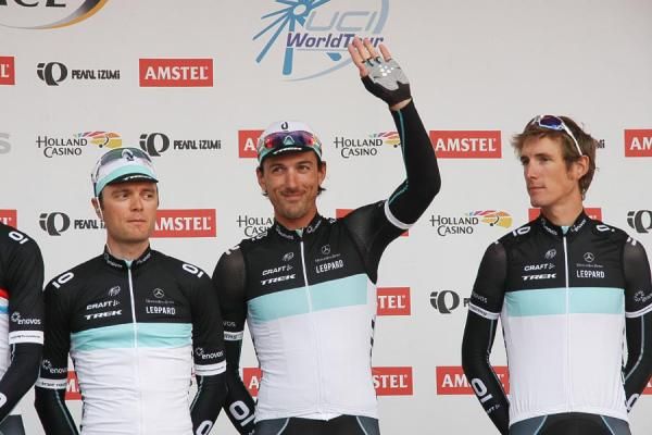 Fabian Cancellara (Leopard Trek) looks coy as he is introduced to the crowd