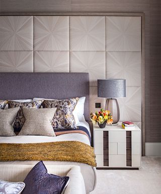 Panelling ideas for walls with upholstered bed and wall panels