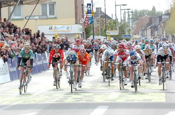 Race winner Jimmy Casper (Saur- Sojasun) looks across at runner-up Romain Feillu (Vacansoleil-DCM).