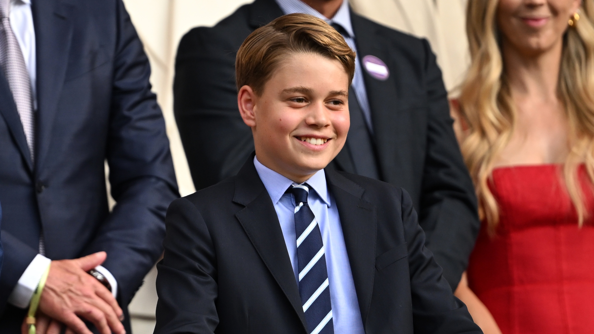 Prince George of Wales smiles in the Royal Box during the trophy presentation following the Gentleman&#039;s Singles Final at Wimbledon 2025