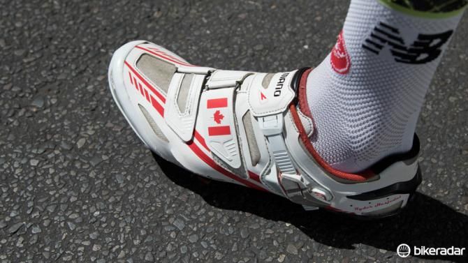 2012 Giro winner Ryder Hesjedal wears a custom-coloured pair of Shimano