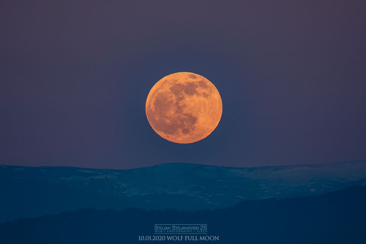 The Full Wolf Moon rises above the mountains near Kuratica, Macedonia, in this photo taken by Stojan Stojanovski on Jan. 10, 2020.