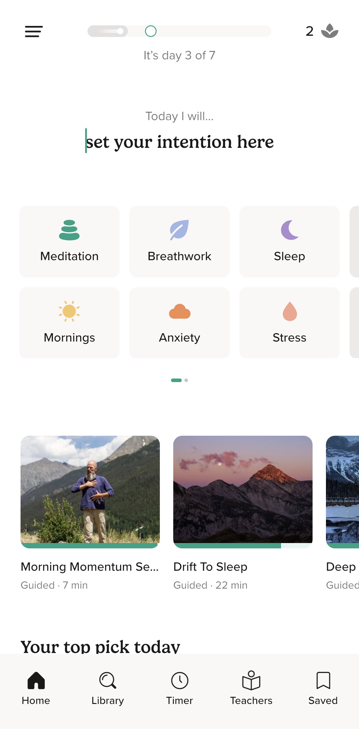 A screenshot of an iphone screen showing a meditation app