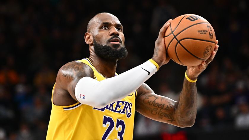 LeBron James #23 of the Los Angeles Lakers shoots a free throw during the game against the Utah Jazz at Delta Center in Salt Lake City, Utah ahead of the 2025 NBA All-Stars Game 