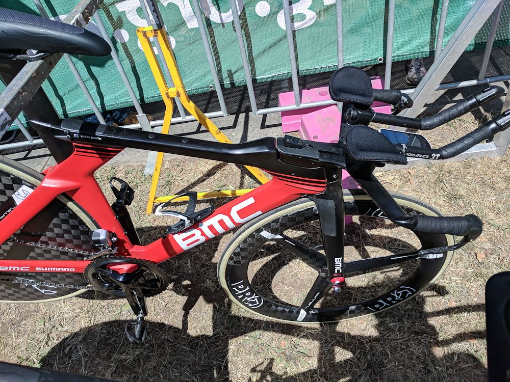 A different frame finish, but Porte ran similar components and wheel setup as BMC teammate Rohan Dennis
