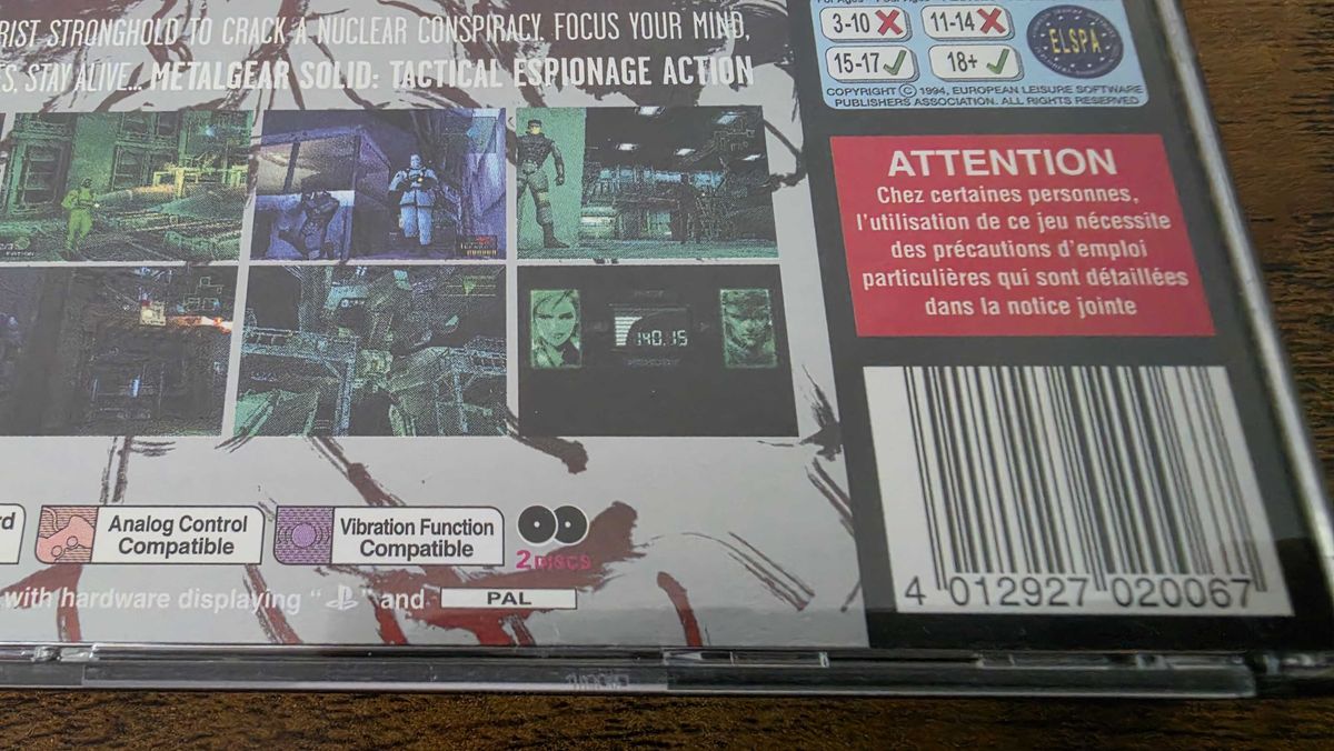 The Metal Gear Solid original PlayStation release.