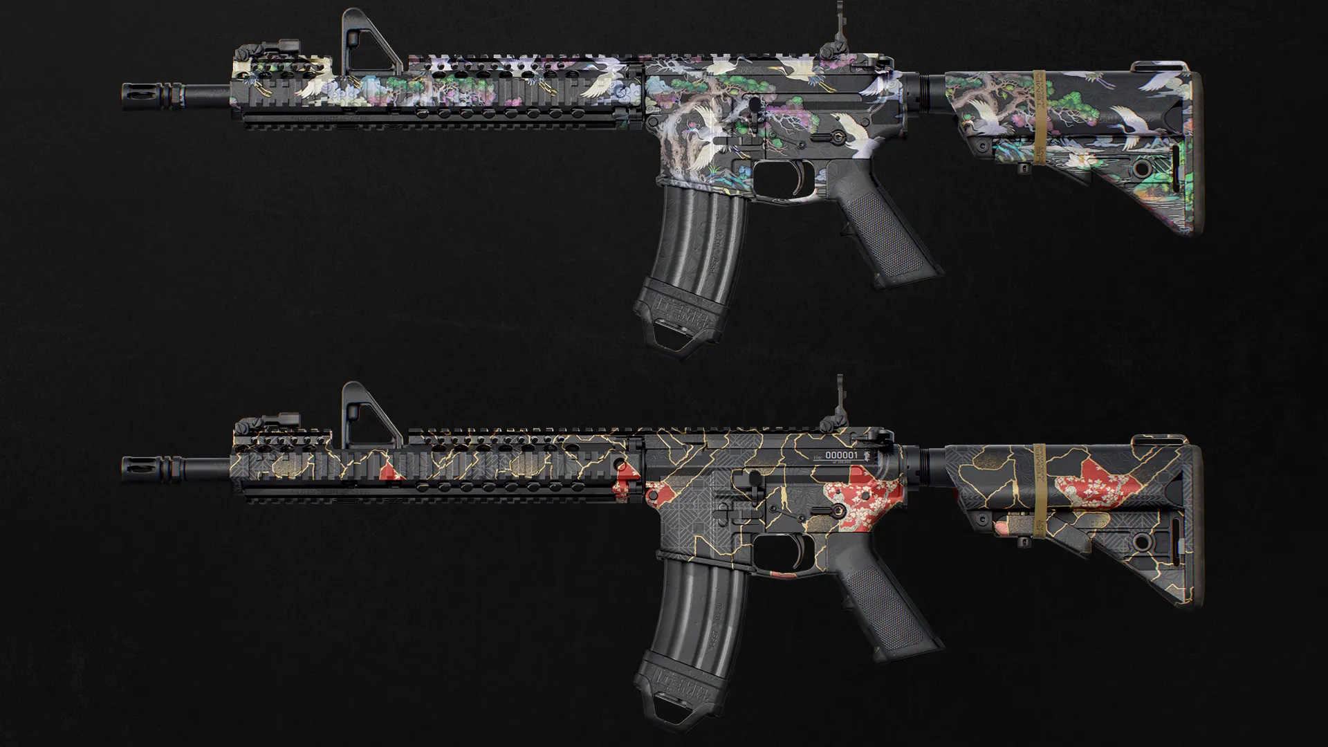 The Call of Duty Serialized Gilded Ruin Camo alongside the Moonlit Pearl Camo