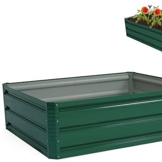 GiantexUK Raised Garden Bed, Galvanized Metal Rectangular Planter Box with Open Bottom,
