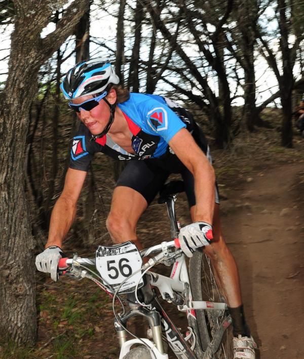Sam Schultz (Subaru-Trek) descendS through the mesquite trees