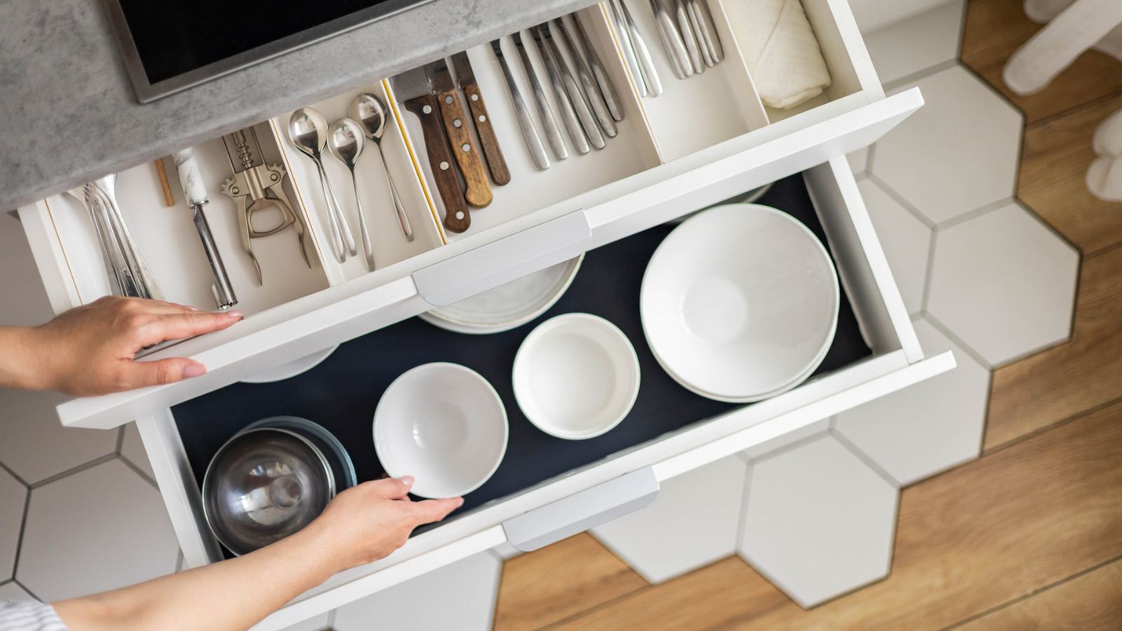 Kitchen Dish Storage Rack With Homemade Drawer Type Pull-out