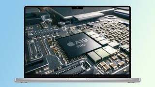 A picture of a MacBook with the iPhone 17 Pro's A19 Pro chip on screen