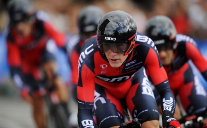 BMC Racing team compete in the men's team time trial at the 2014 UCI Road World Championships