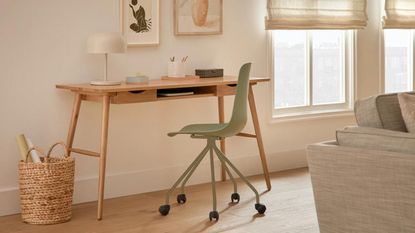 Small desk with green office chair