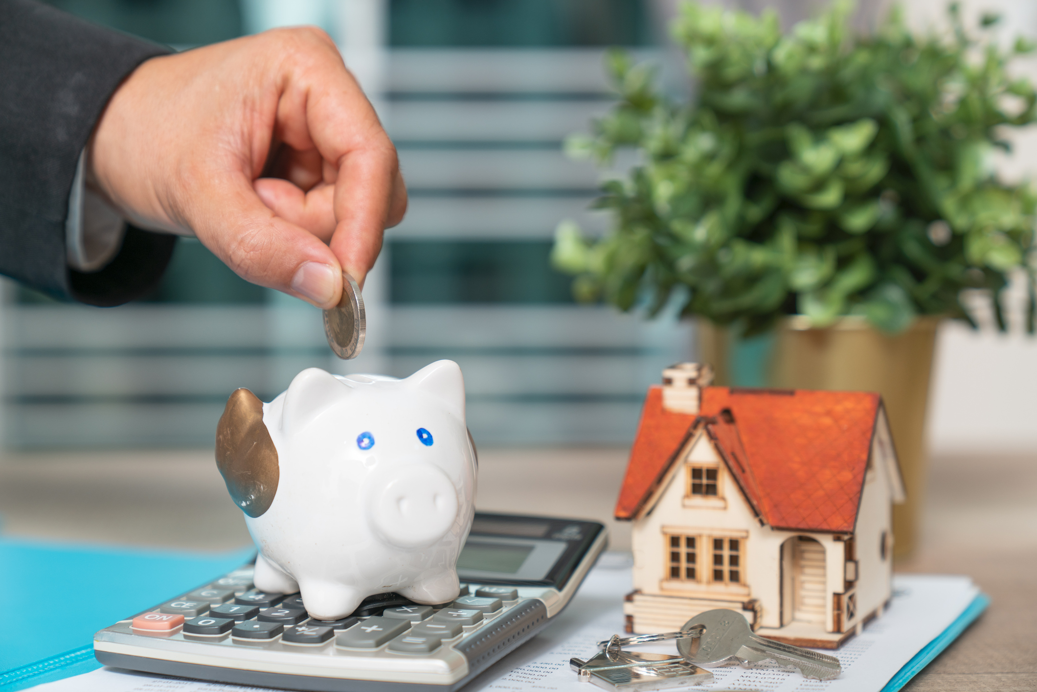 Property, piggy bank, calculator