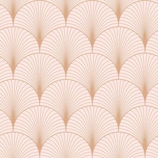 pink and gold art deco style fan wallpaper with metallic gold