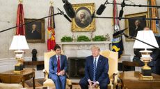 President Donald Trump, right, and Justin Trudeau, Canada's prime minister, meet in the Oval Office of the White House in Washington, D.C., on Thursday, June 20, 2019