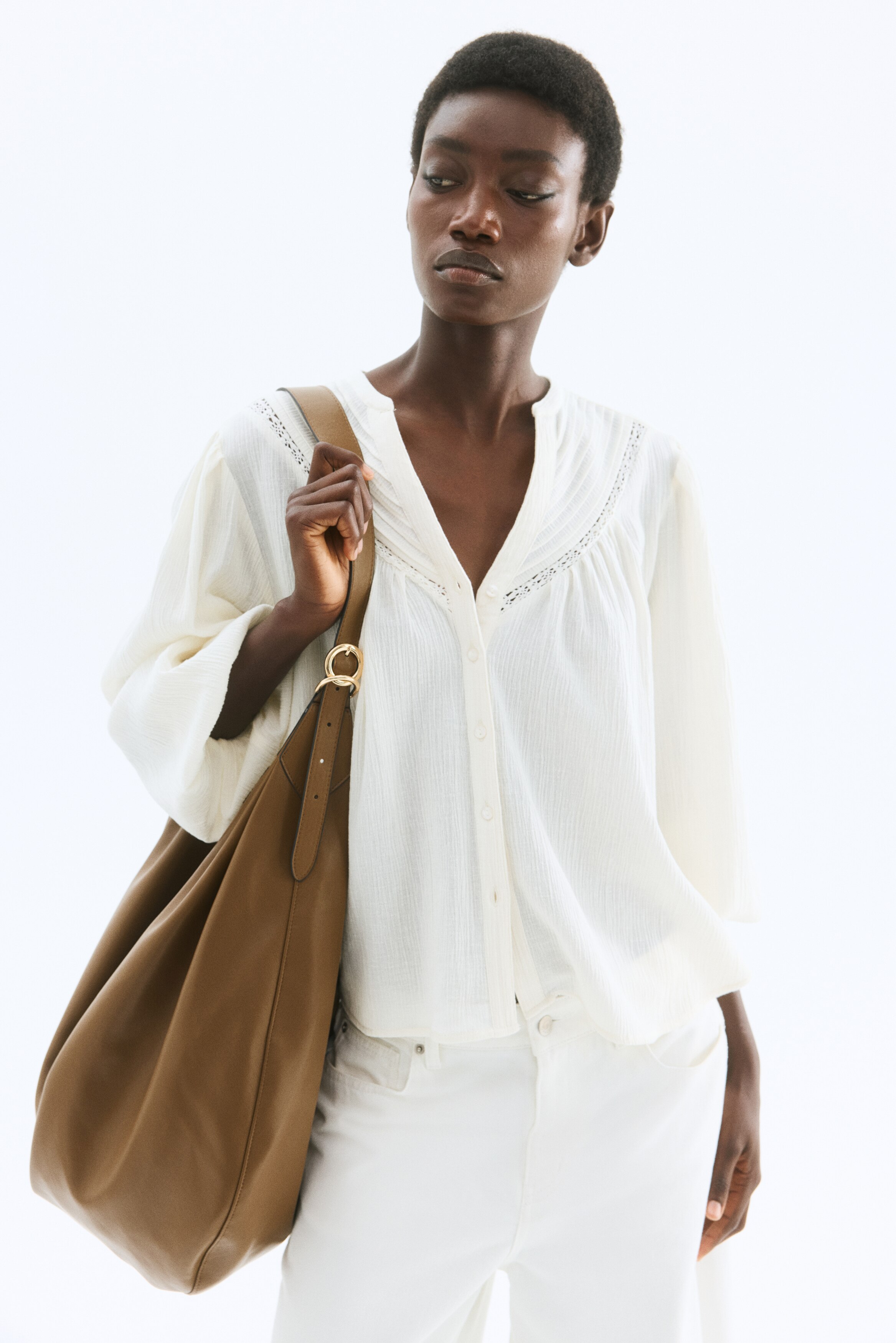 Crinkled Linen-Blend Blouse