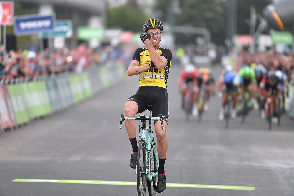 Lars Boom (LottoNL-Jumbo) gesticulated as he crossed the line