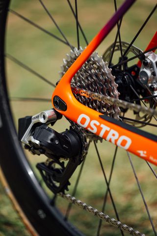 A Factor Ostro with a Sram Red AXS casstte and derailleur