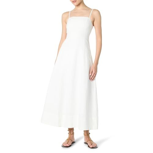 The Drop Daphne Square Neck Linen Maxi Dress, White, S
