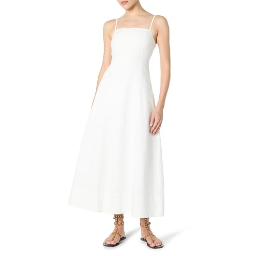 Drop Daphne Square Neck linen dress, white, S