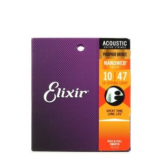 A pack of Elixir Nanoweb 12-string acoustic guitar strings