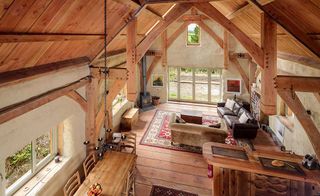 aerial view of living room in straw bale self build house