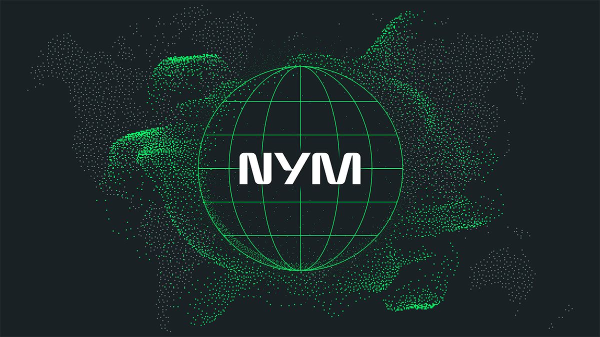 White NymVPN logo on green graphic background