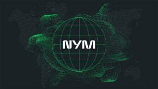 White NymVPN logo on green graphic background