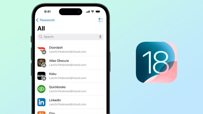 Passwords app on iPhone next to iOS 18 logo 