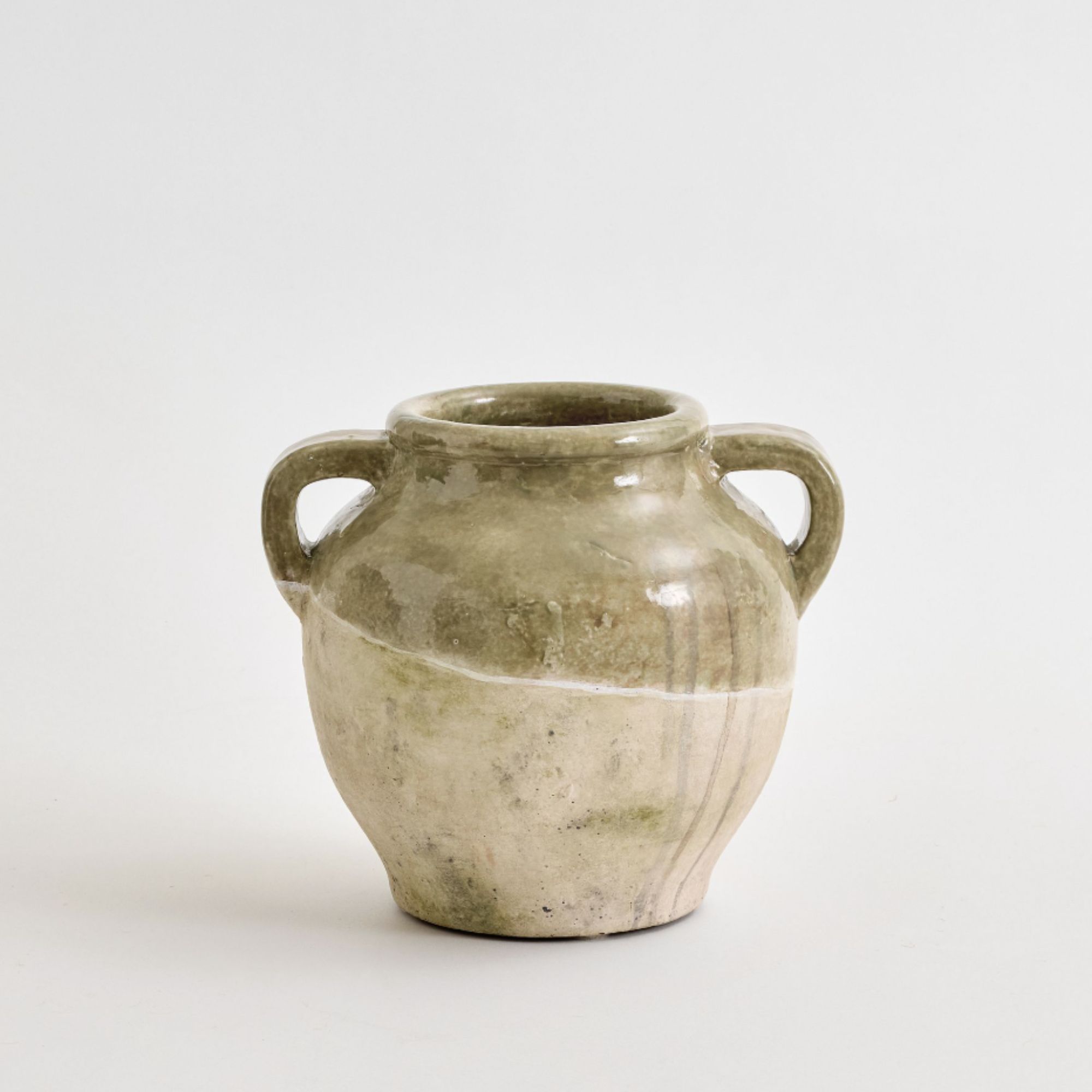 glazed double handle vase in sage green