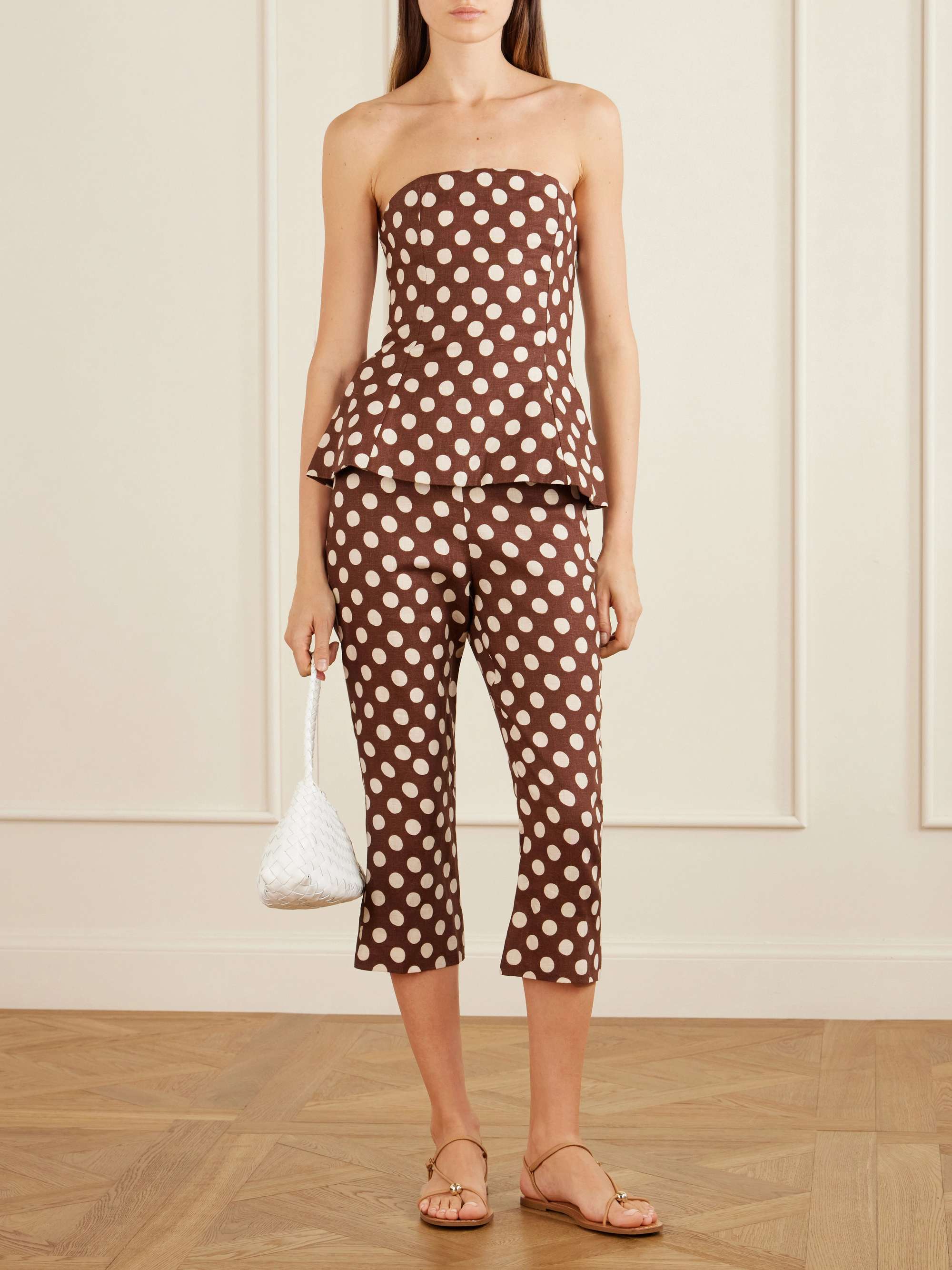 Petro Strapless Polka-Dot Linen Top
