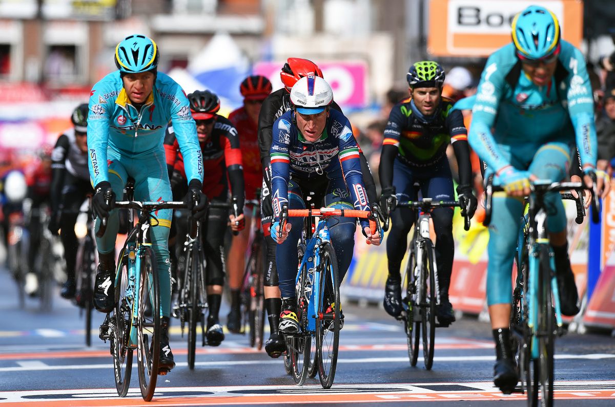 Enrico Gasparotto tucked in the middle of the first chase group